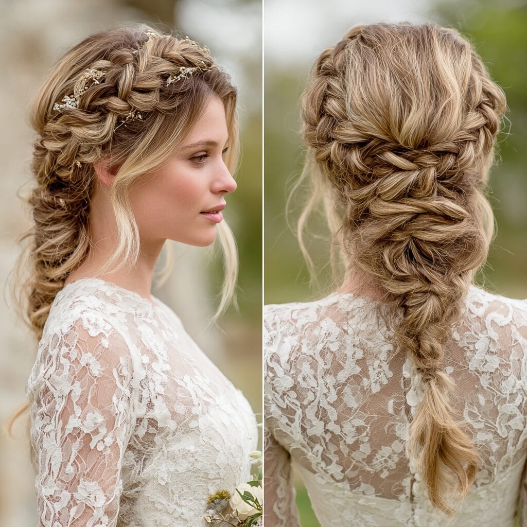 Over-accessorized bridal hairstyle, too many hair pieces ruining balance