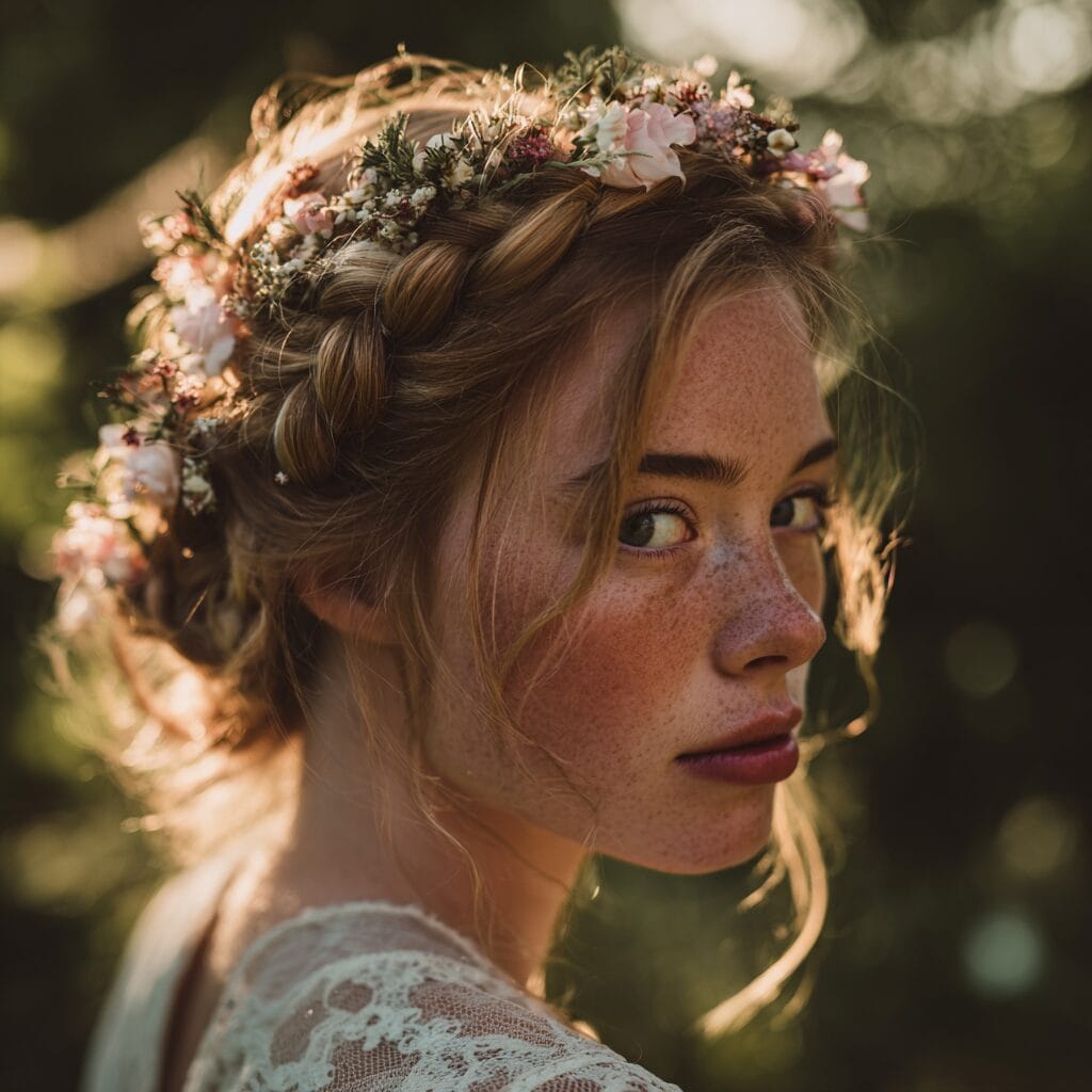 Textured braided bridal updo that stays secure in wind and humidity