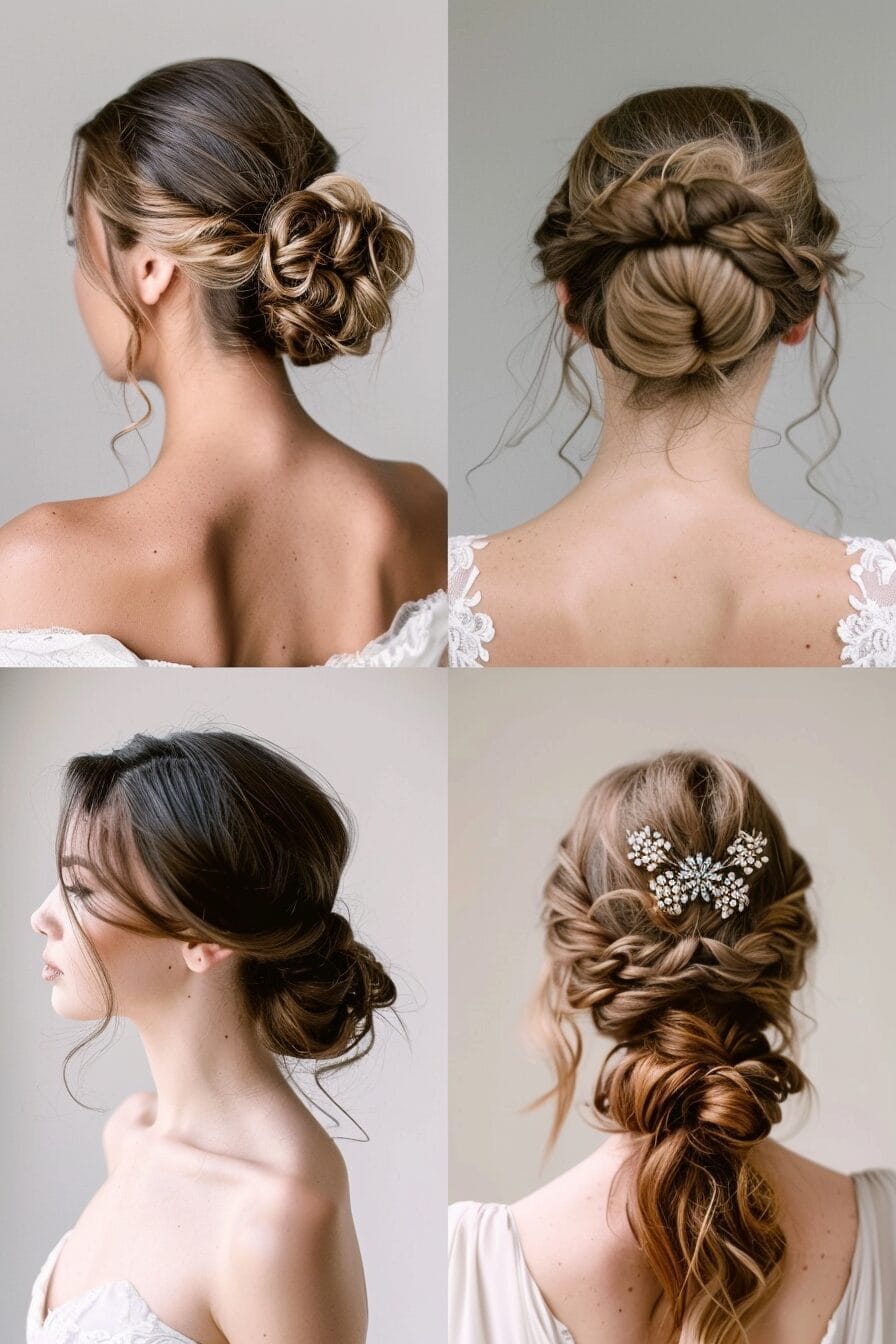 Bridal hairstyle for rectangle face with accessories, balancing long proportions