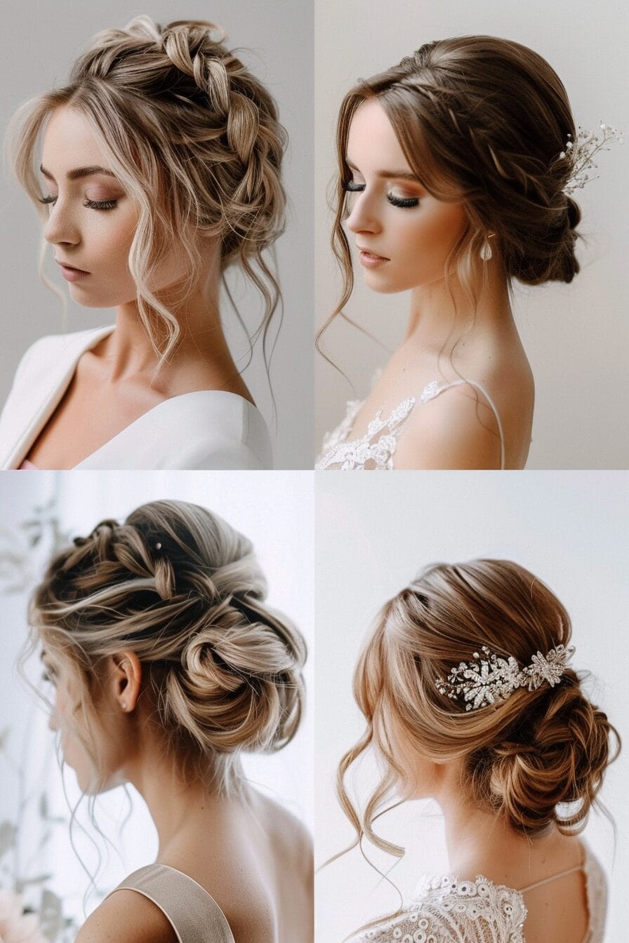 Soft bridal hairstyle for inverted triangle face, adding volume at jawline