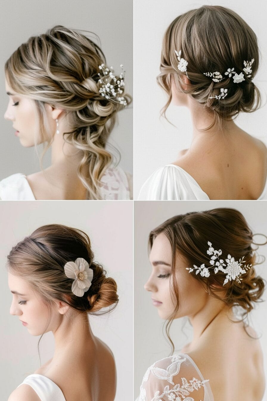 Weiche Wellen Brautfrisuren für eckige Gesichtsform, mildern die Kieferpartie