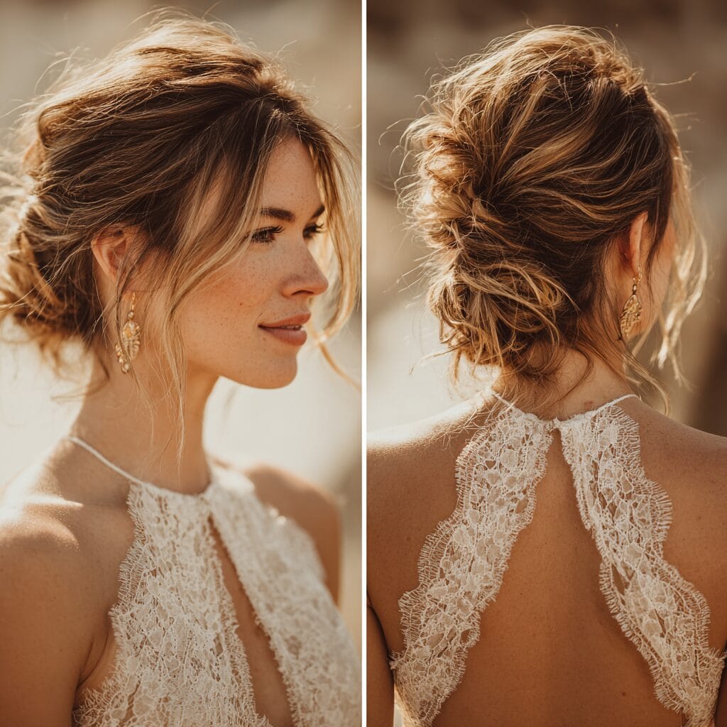 Minimalist tight bun bridal hairstyle clean and modern