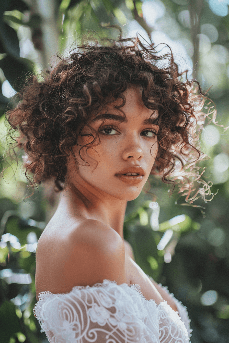 Bridal hairstyle for wavy hair, soft texture and balanced volume