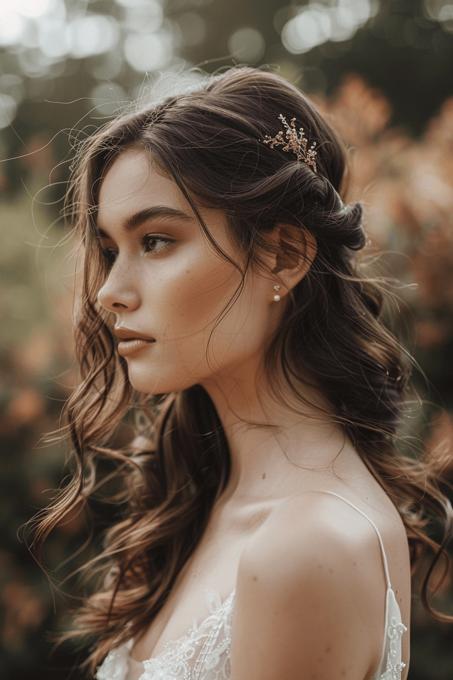 Voluminous bridal hairstyle for long hair, soft texture and movement