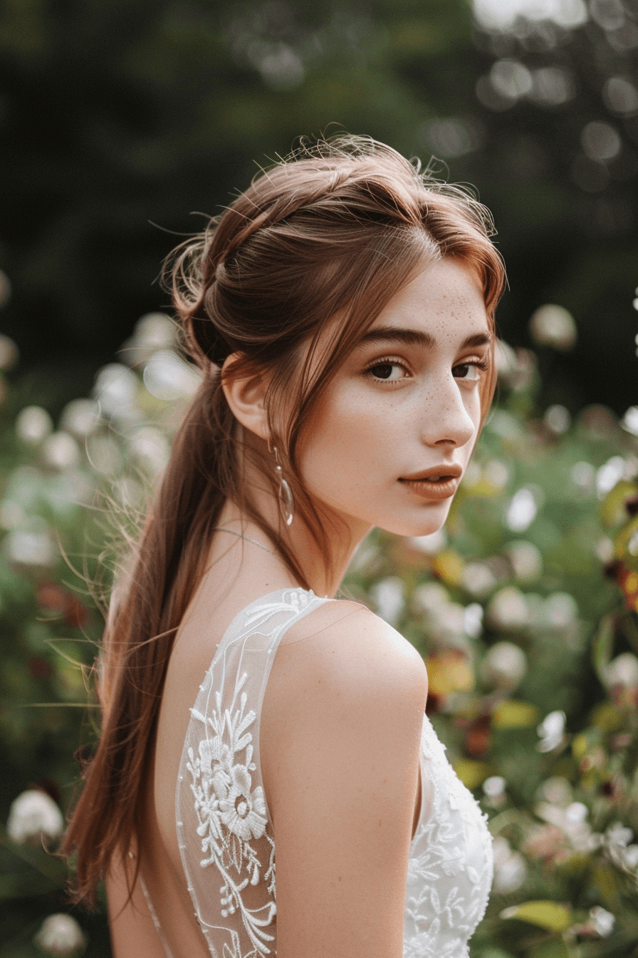 Straight hair bridal hairstyle with soft movement and natural flow