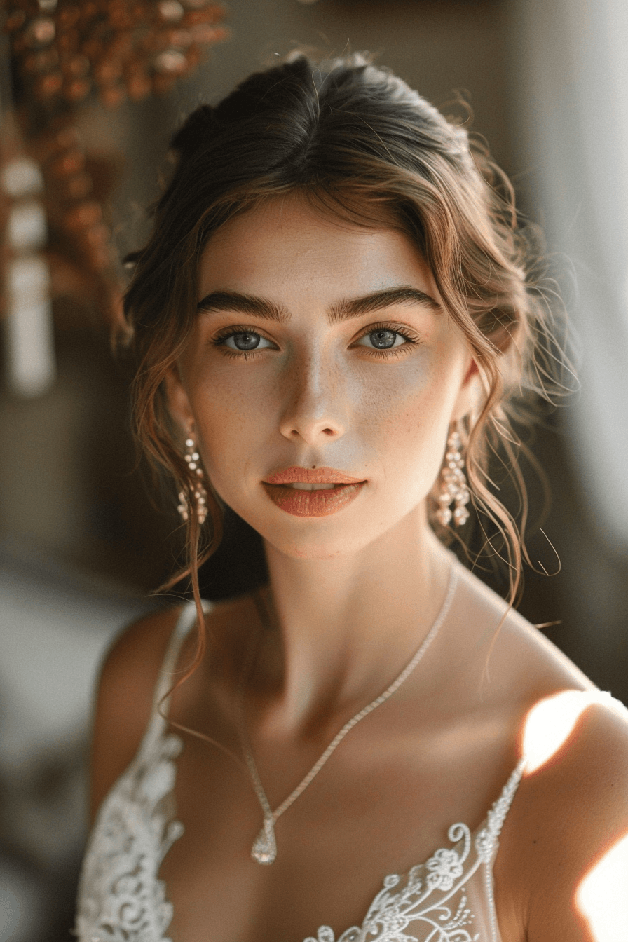 Braut mit rautenförmigem Gesicht und tiefem Seitenscheitel zur Milderung