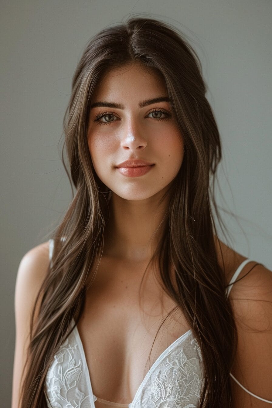 Lange glatte Brautfrisur für ovale Gesichtsform, klassisch und elegant