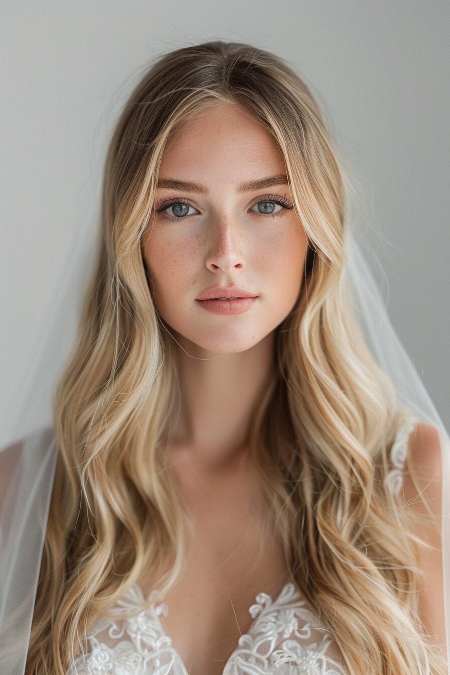 Bridal hairstyle for rectangle face shape, adding width and soft volume