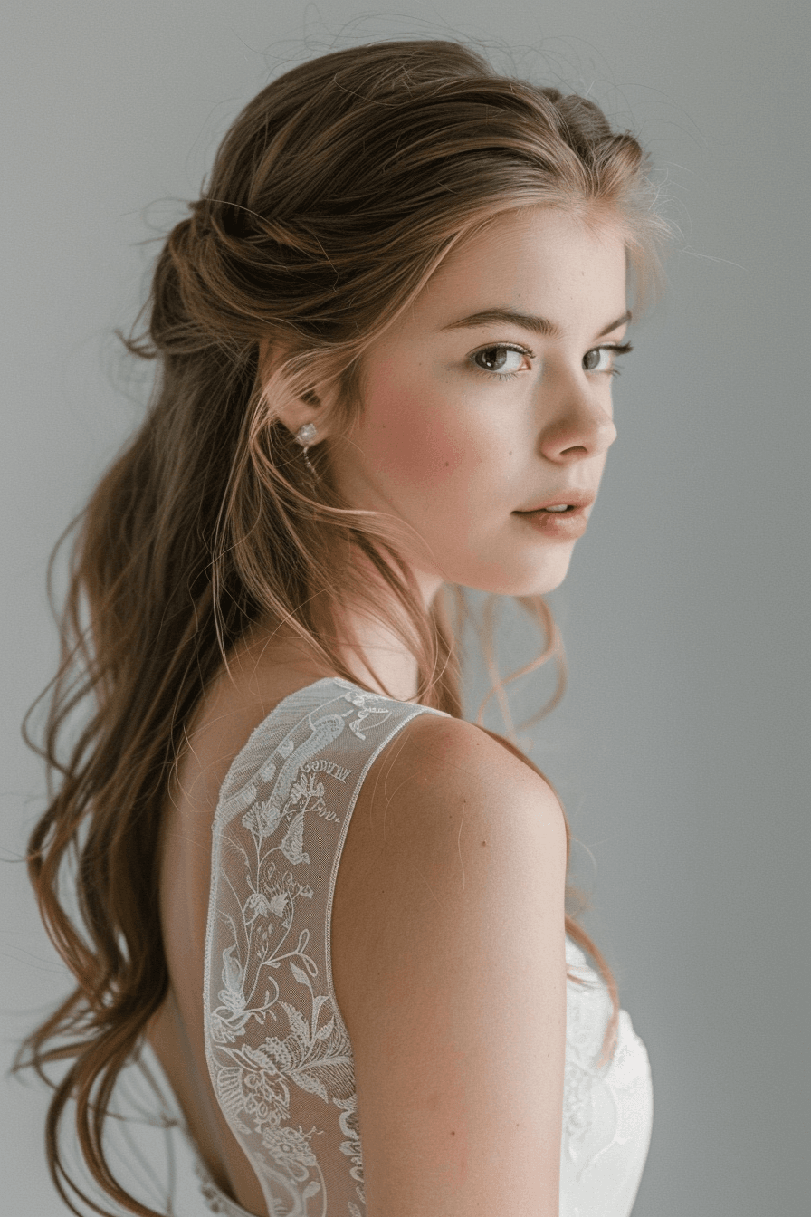 Straight hair bridal hairstyle with natural volume and soft movement