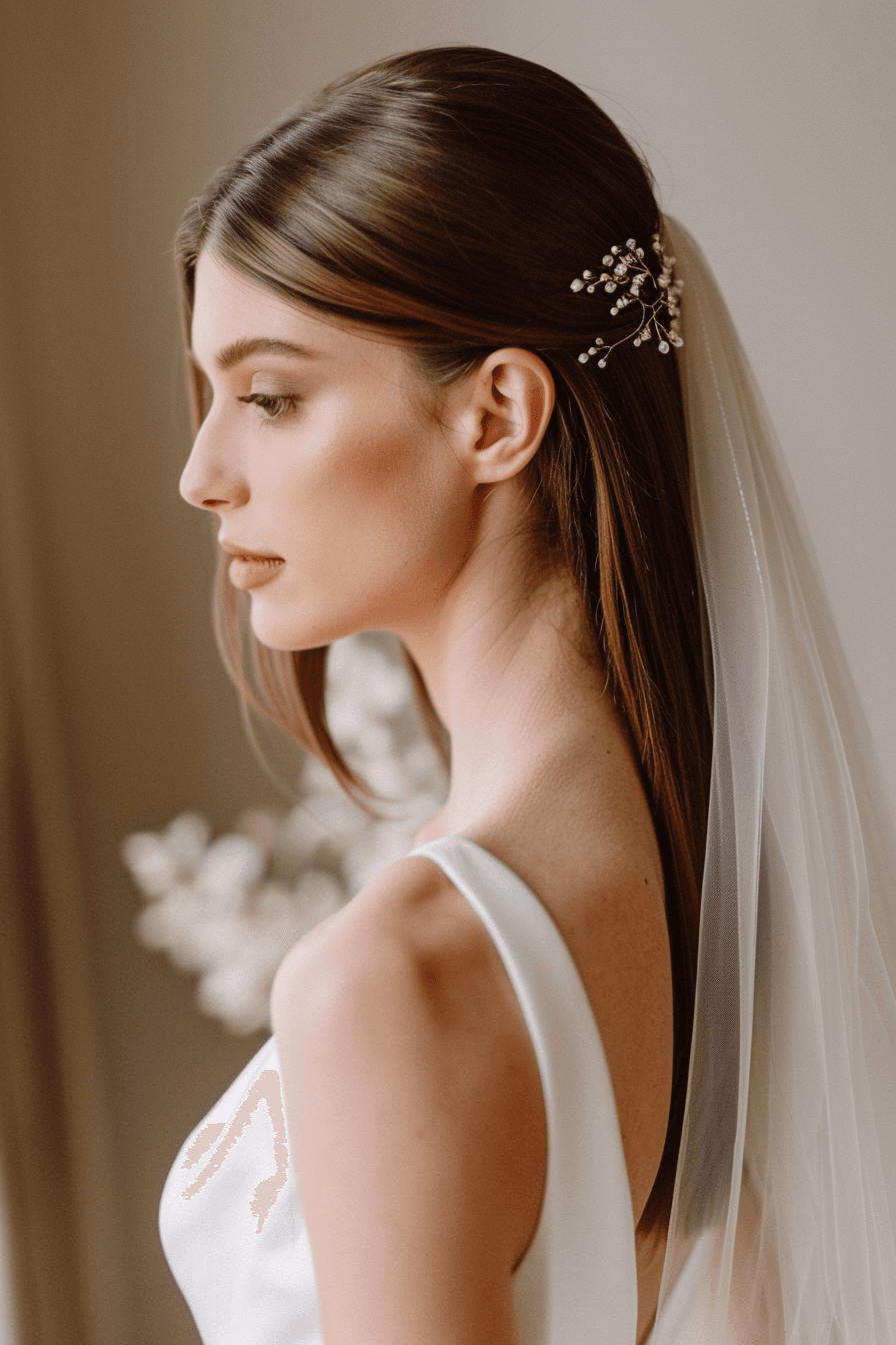 Straight hair bridal hairstyle trial, natural soft look before wedding