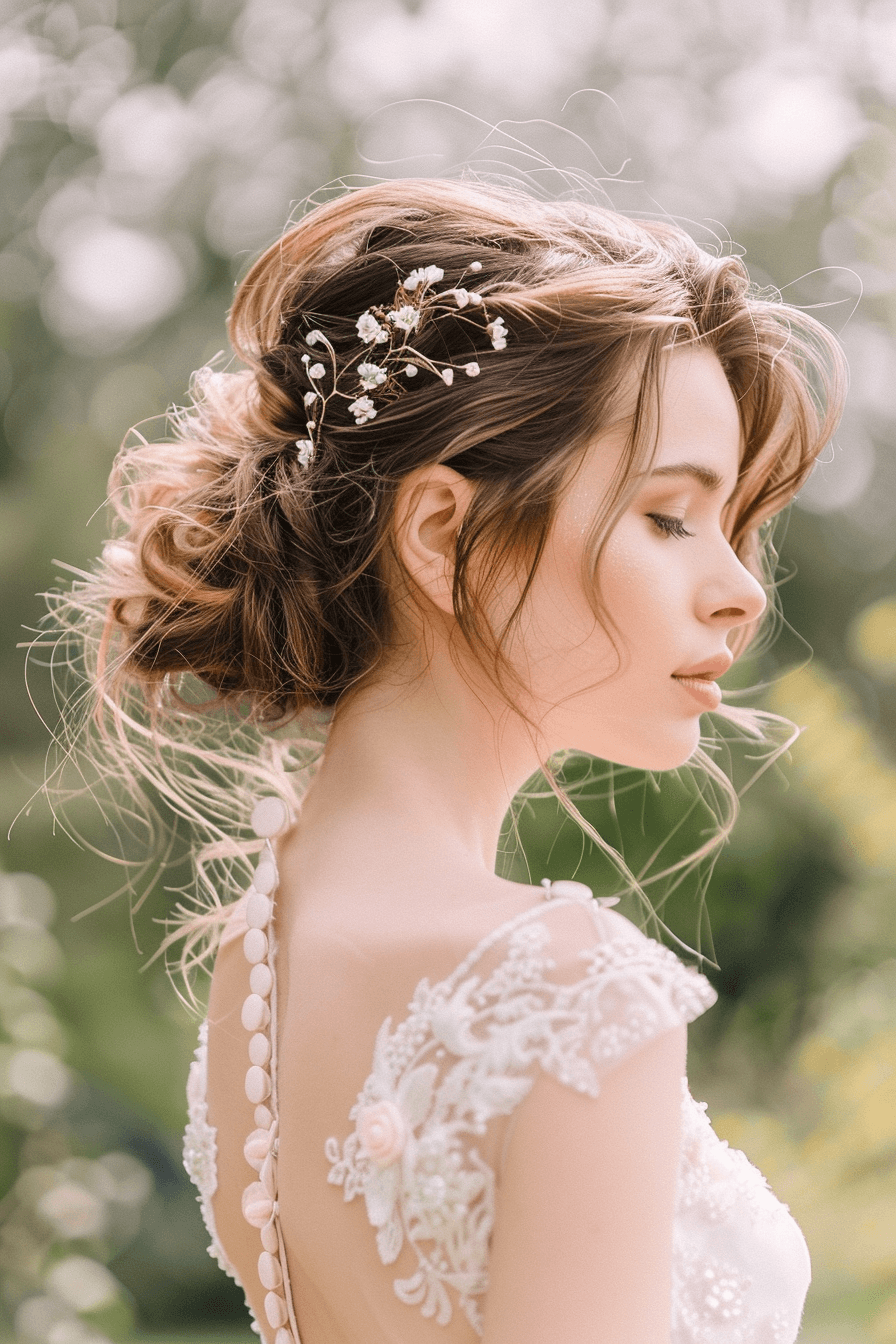 Portrait of woman with thin fine hair, natural soft bridal hairstyle