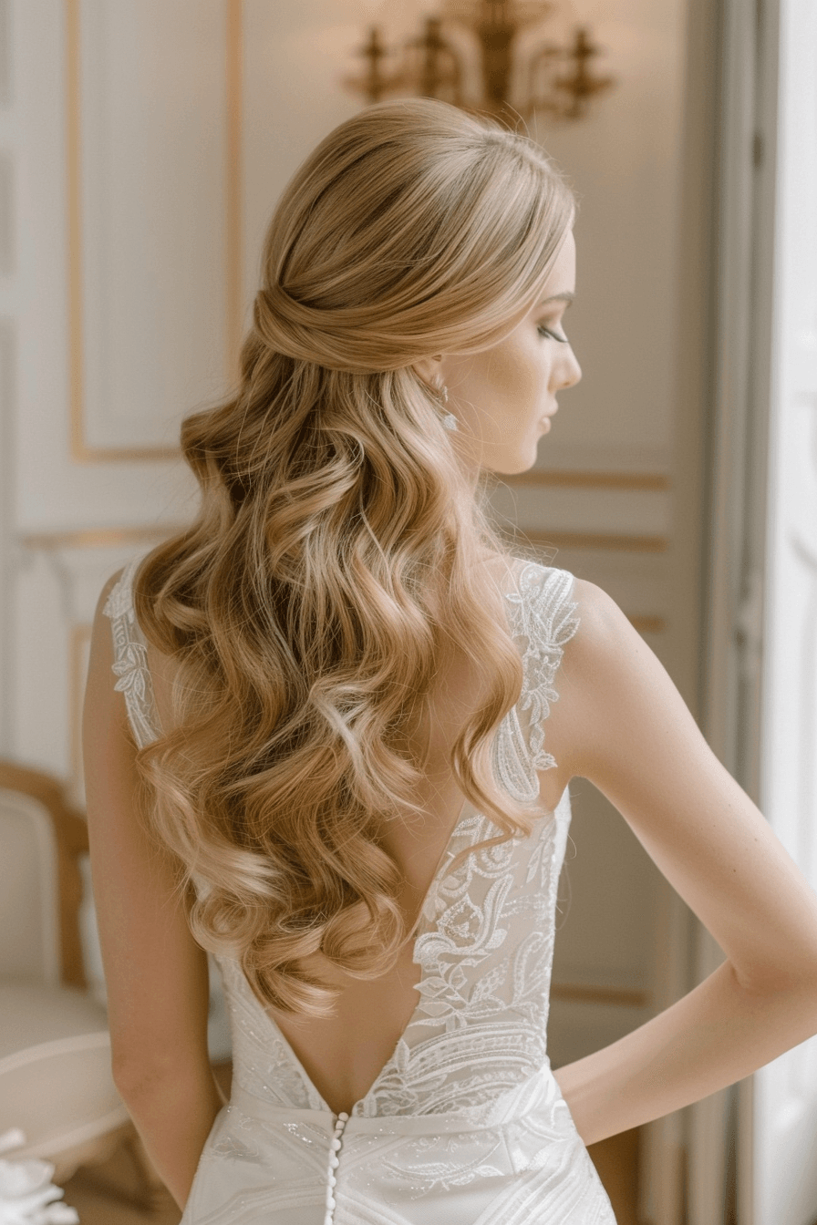 Classic Hollywood wave bridal hairstyle for long hair, timeless elegance
