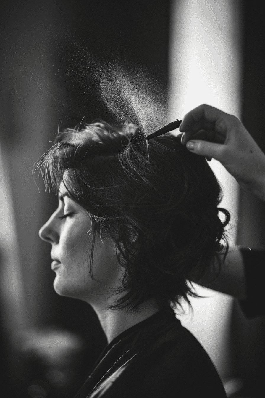 Close-up short bridal hairstyle with soft texture, modern and minimal look