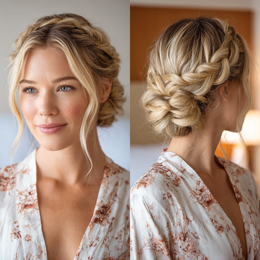 Sleek low bun bridal hairstyle with smooth polished look