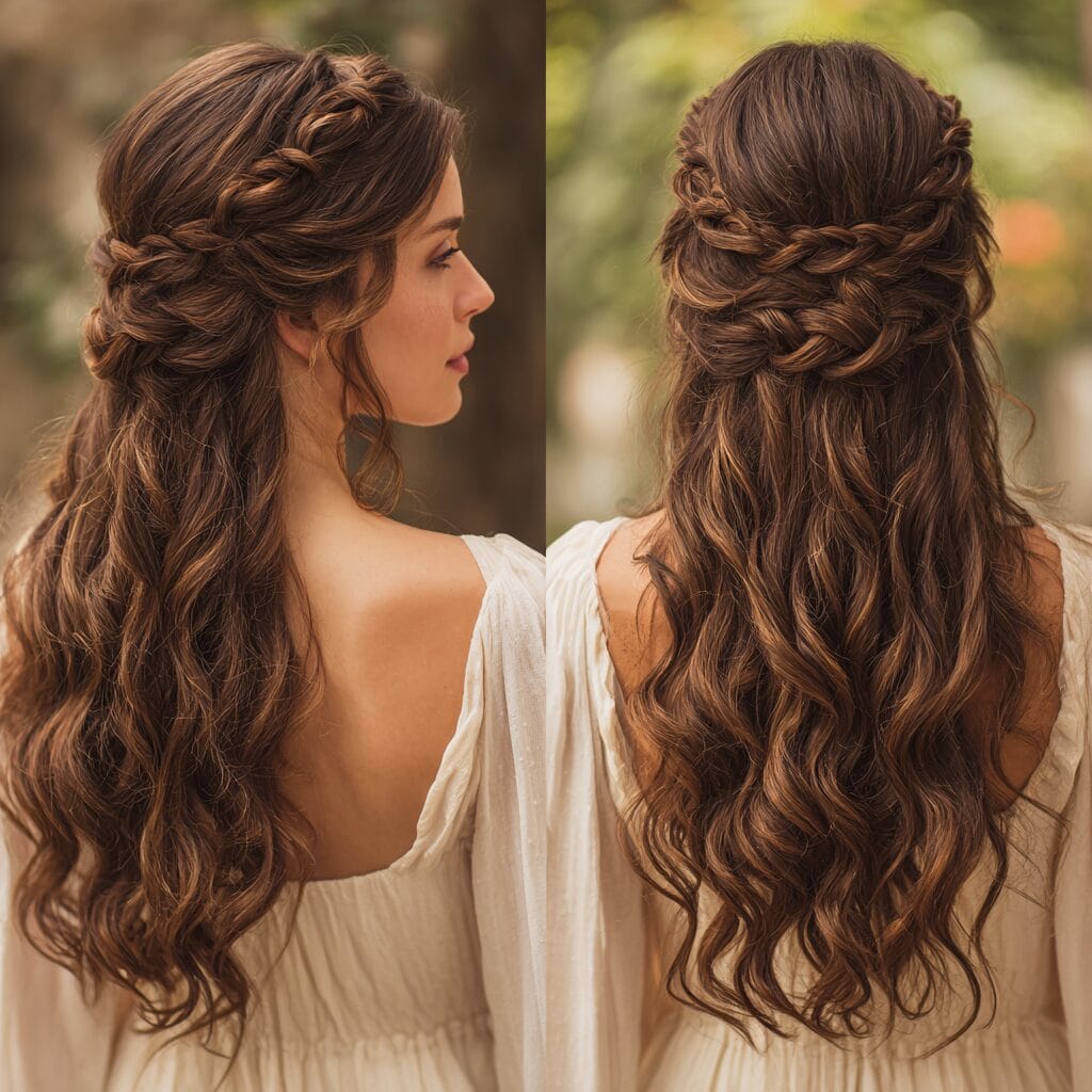 Half-up braided wedding hairstyle with balanced structure