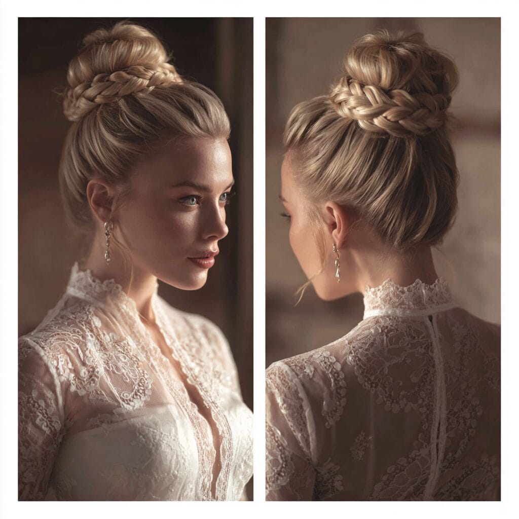 Braided updo bridal hairstyle for secure all-day hold