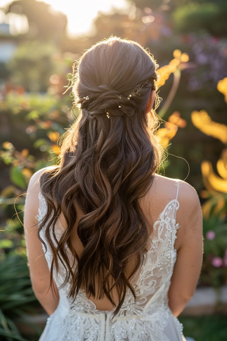 Half-up with braided detail wedding hairstyle secure and soft