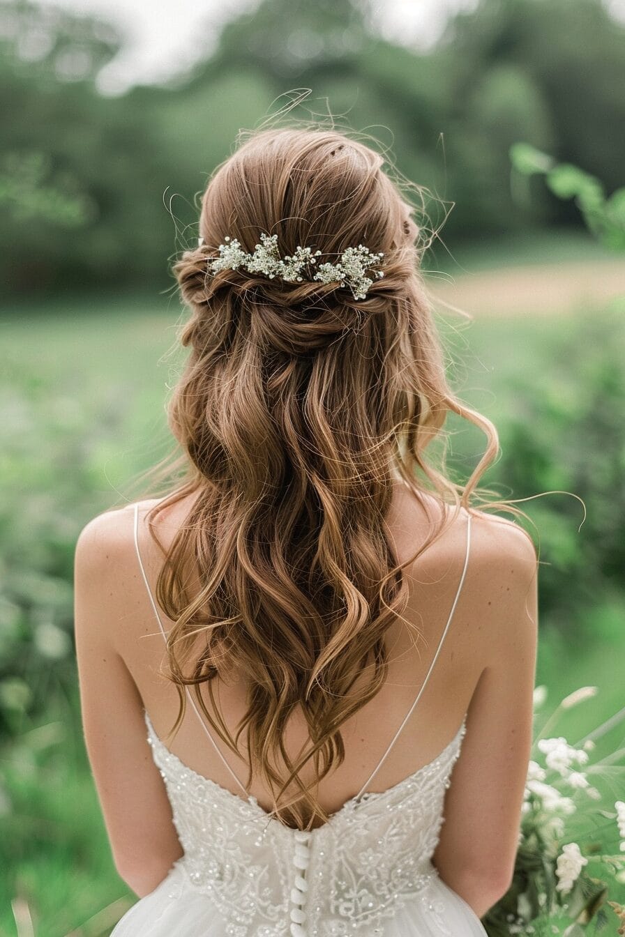 Half-up Half-down Brautfrisur für umgekehrte Dreiecksform, weich und ausgewogen
