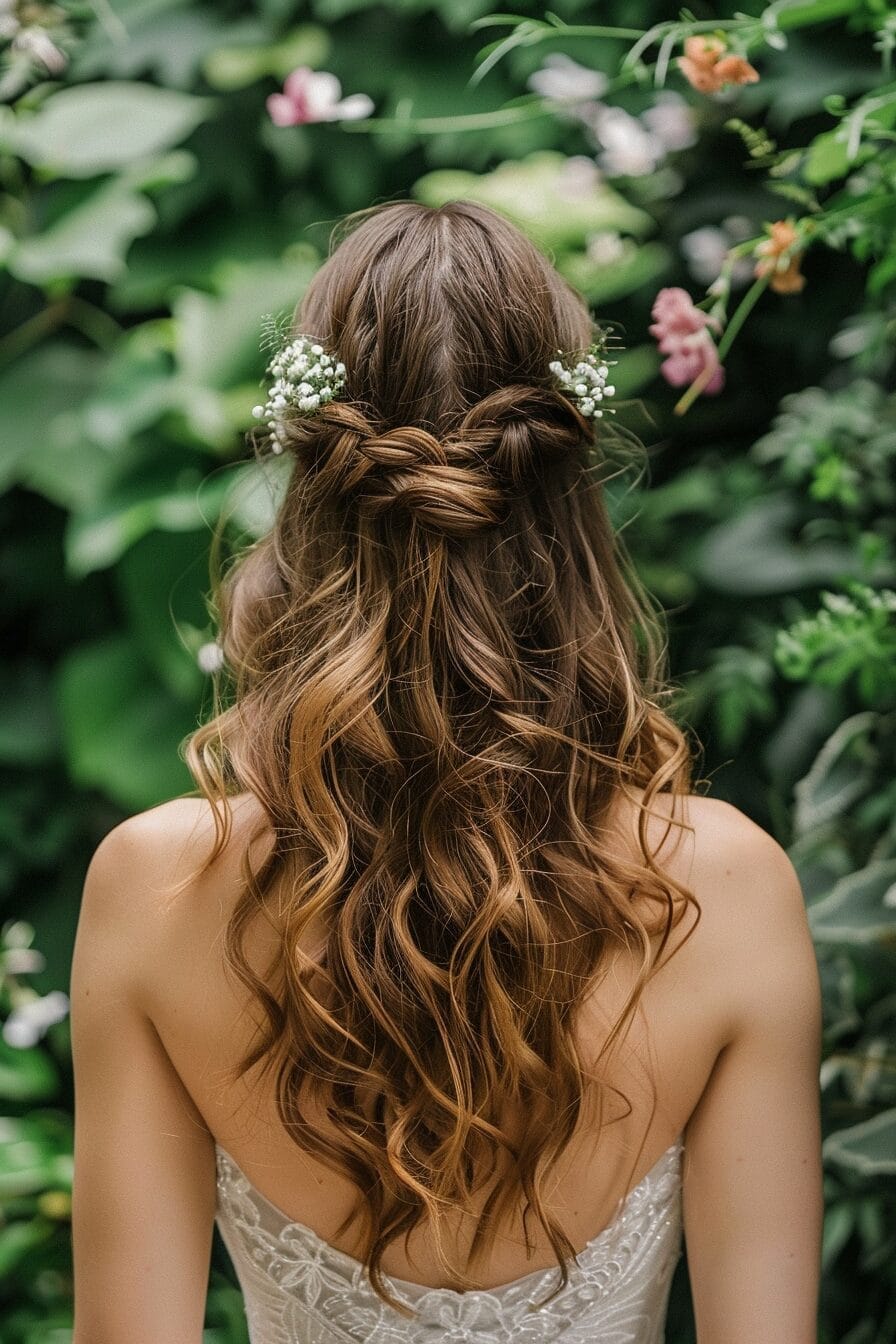 Half-Up Half-Down Brautfrisur für ovale Gesichtsform, Volumen und Bewegung