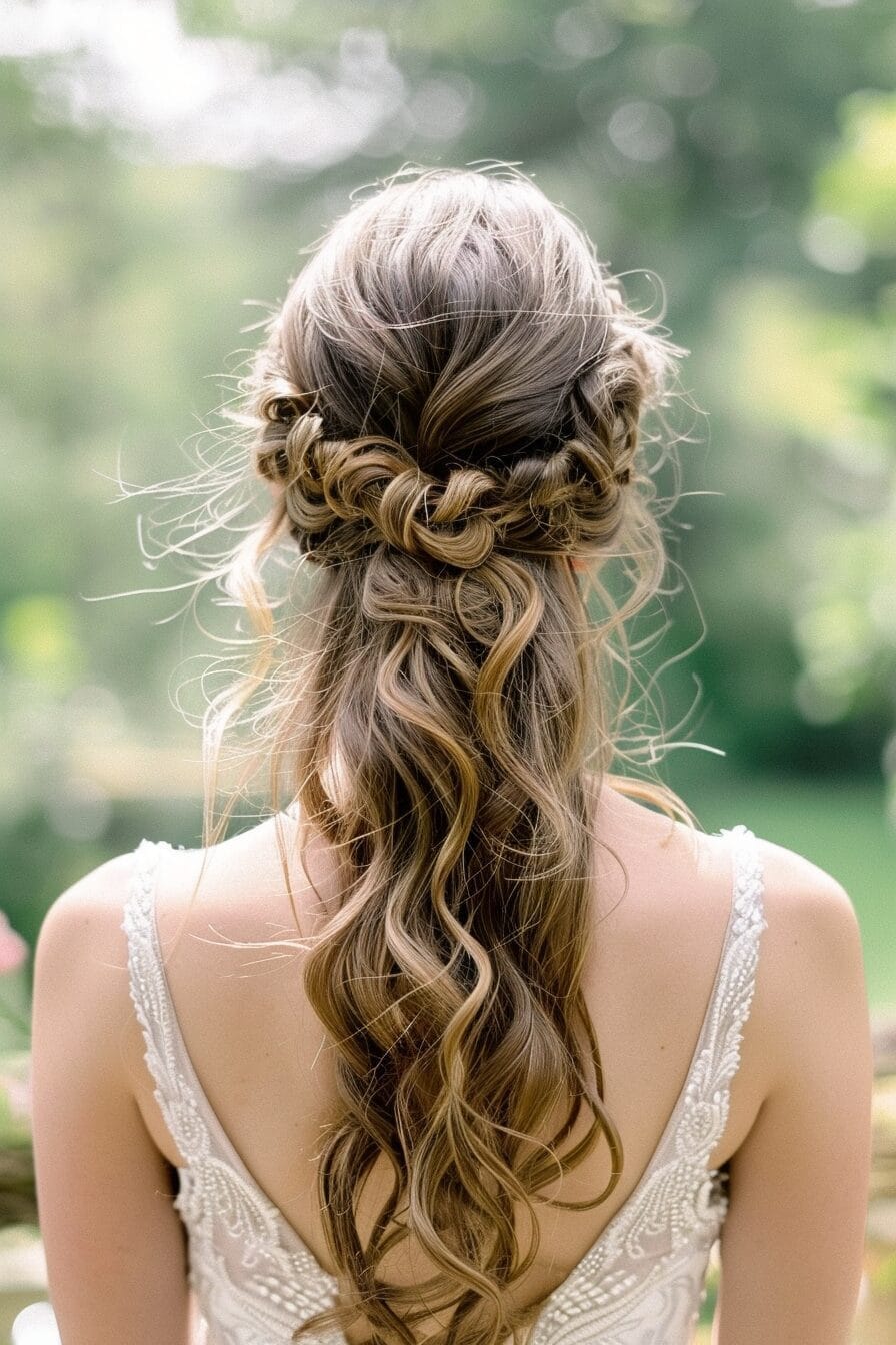 Half-Up Half-Down Brautfrisur für Dreiecksform, Volumen am Oberkopf