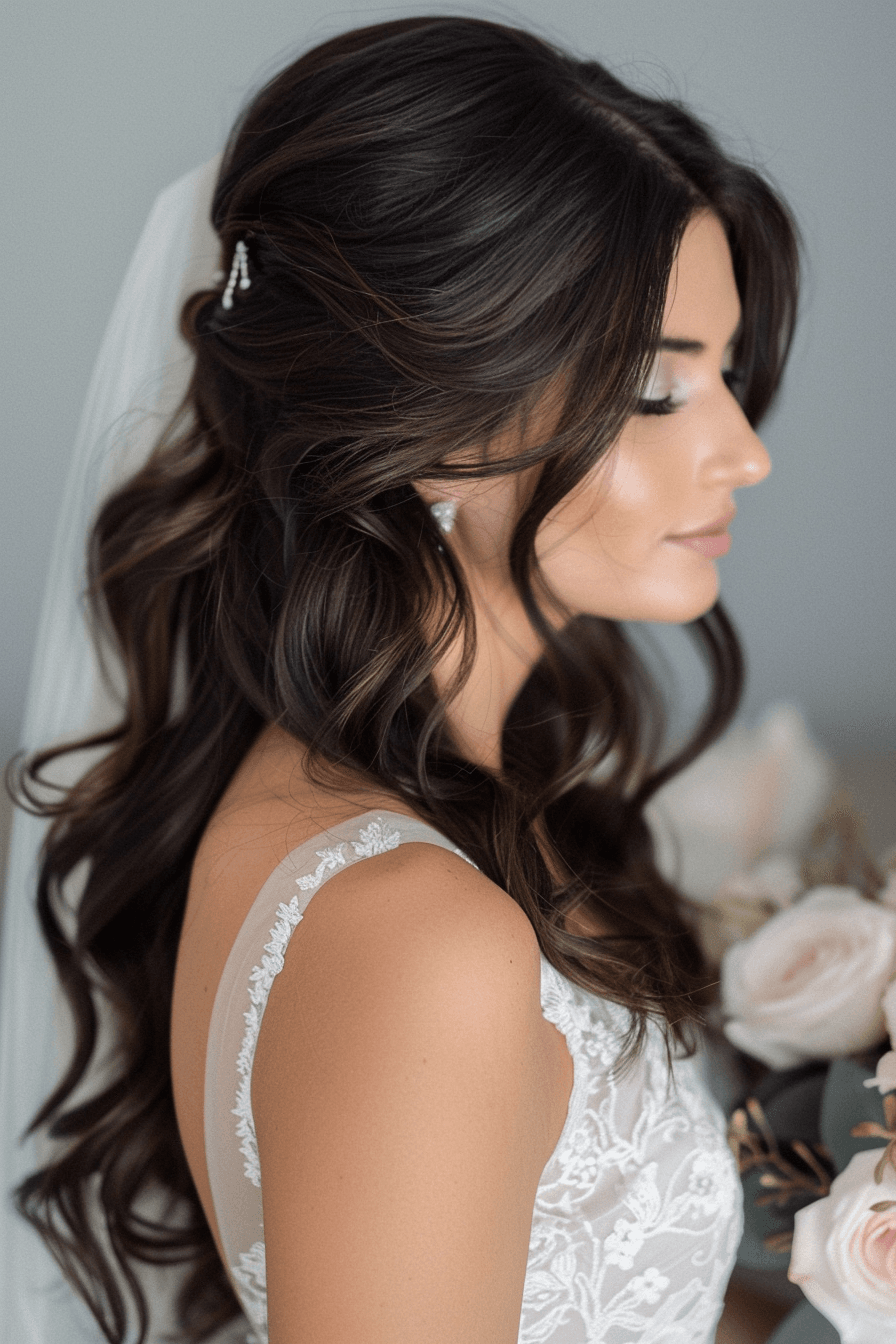 Hollywood waves bridal hairstyle for wavy hair, smooth glamorous finish