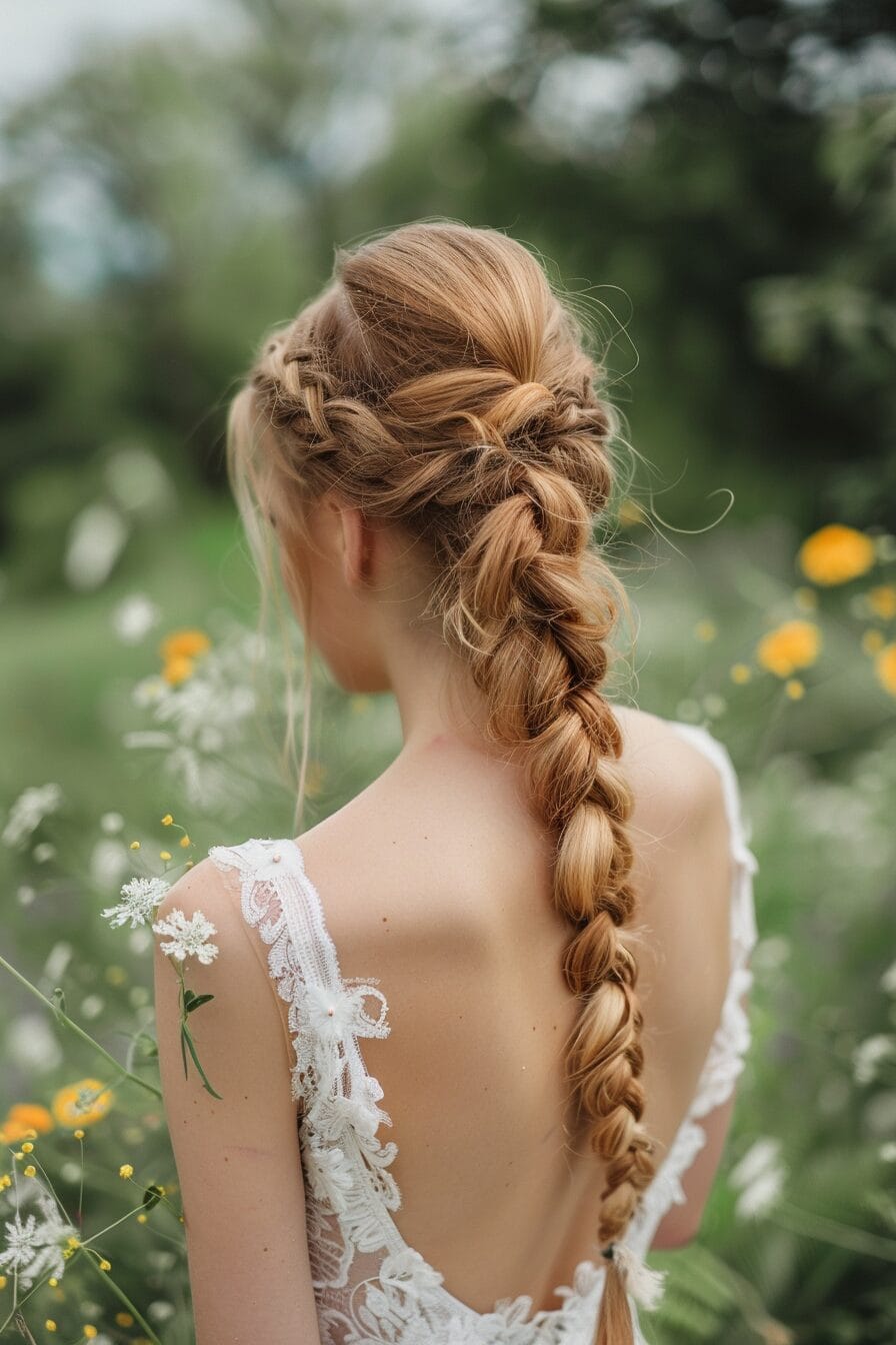 Loose boho braid bridal hairstyle with soft romantic feel