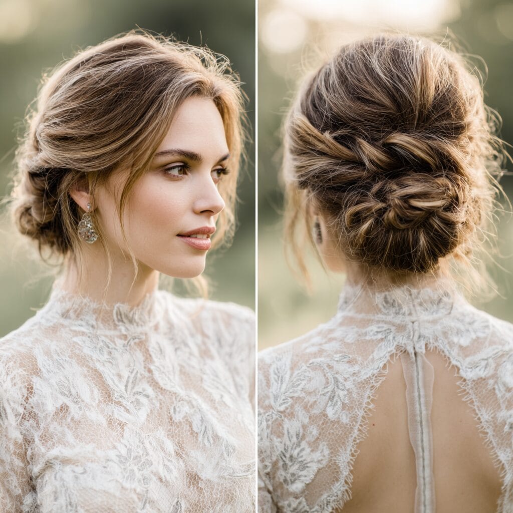 Crown braid wedding hairstyle wrapping around the head elegantly