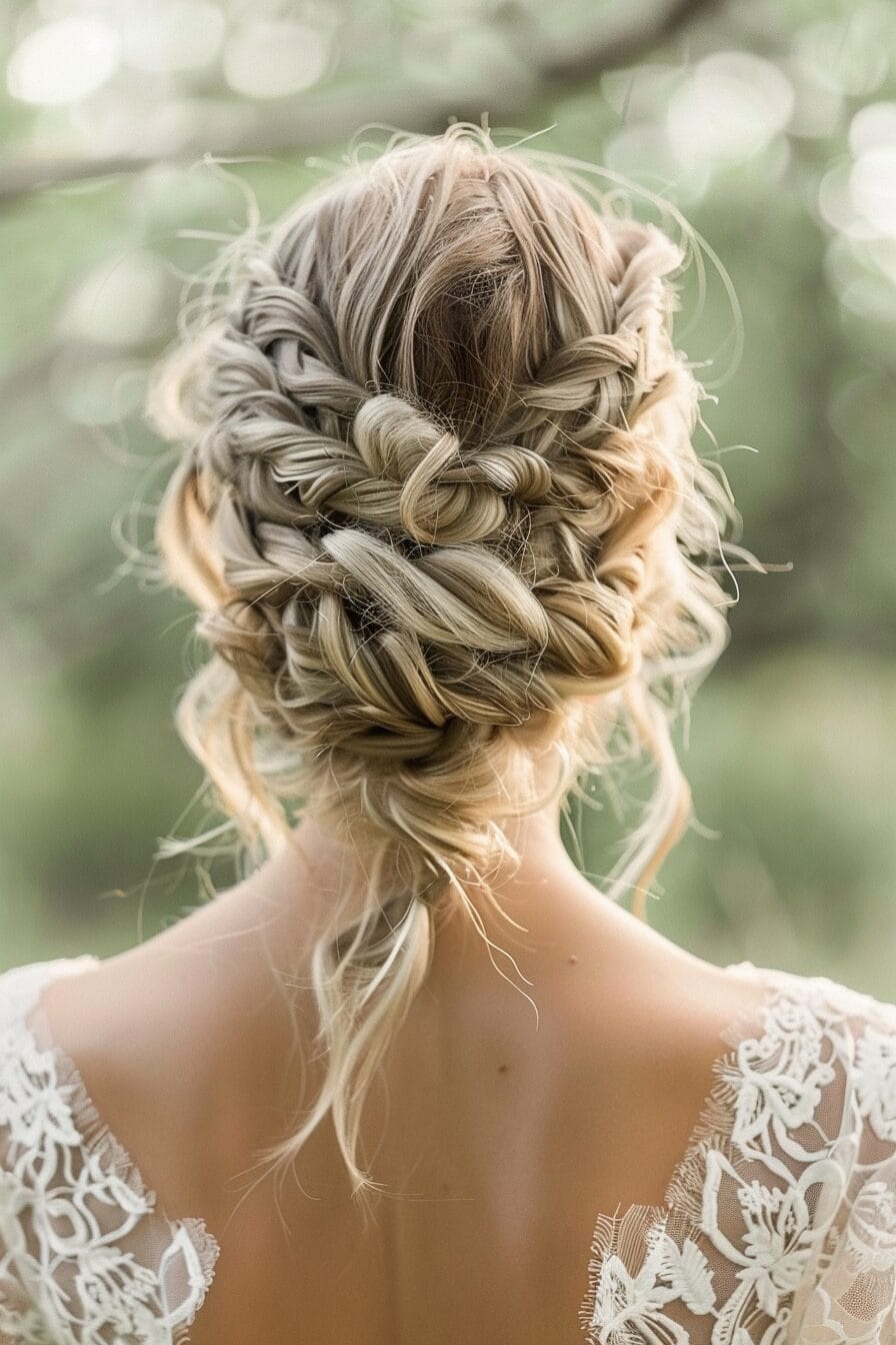 Textured curly updo bridal hairstyle for natural hair