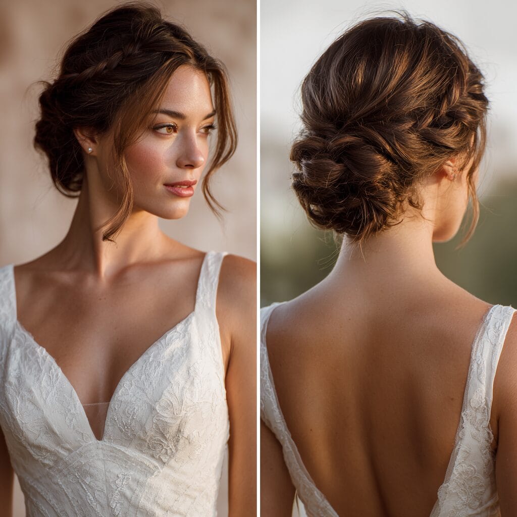 Accent braid with low bun bridal hairstyle detailed and secure