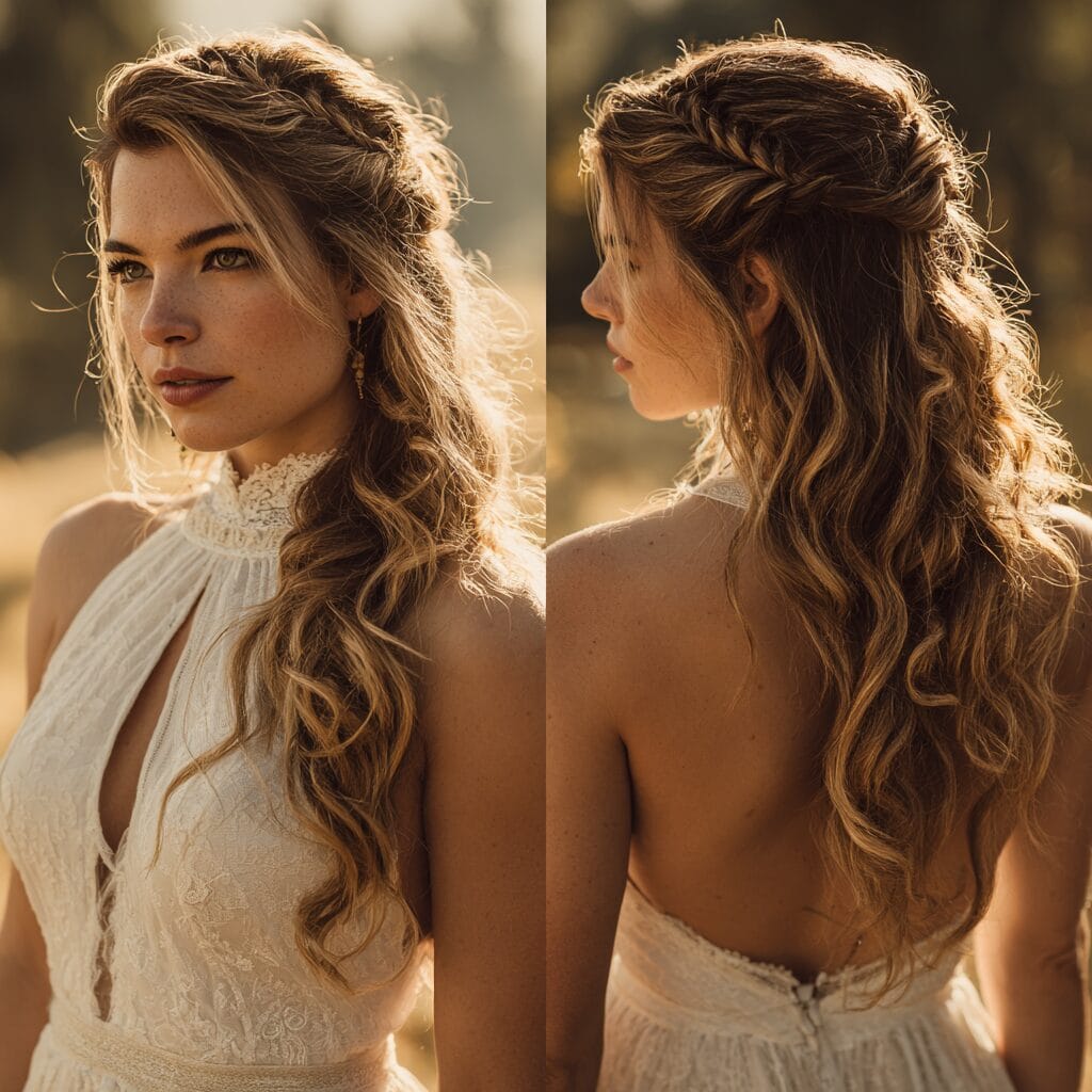 Side-swept waves bridal hairstyle for controlled movement