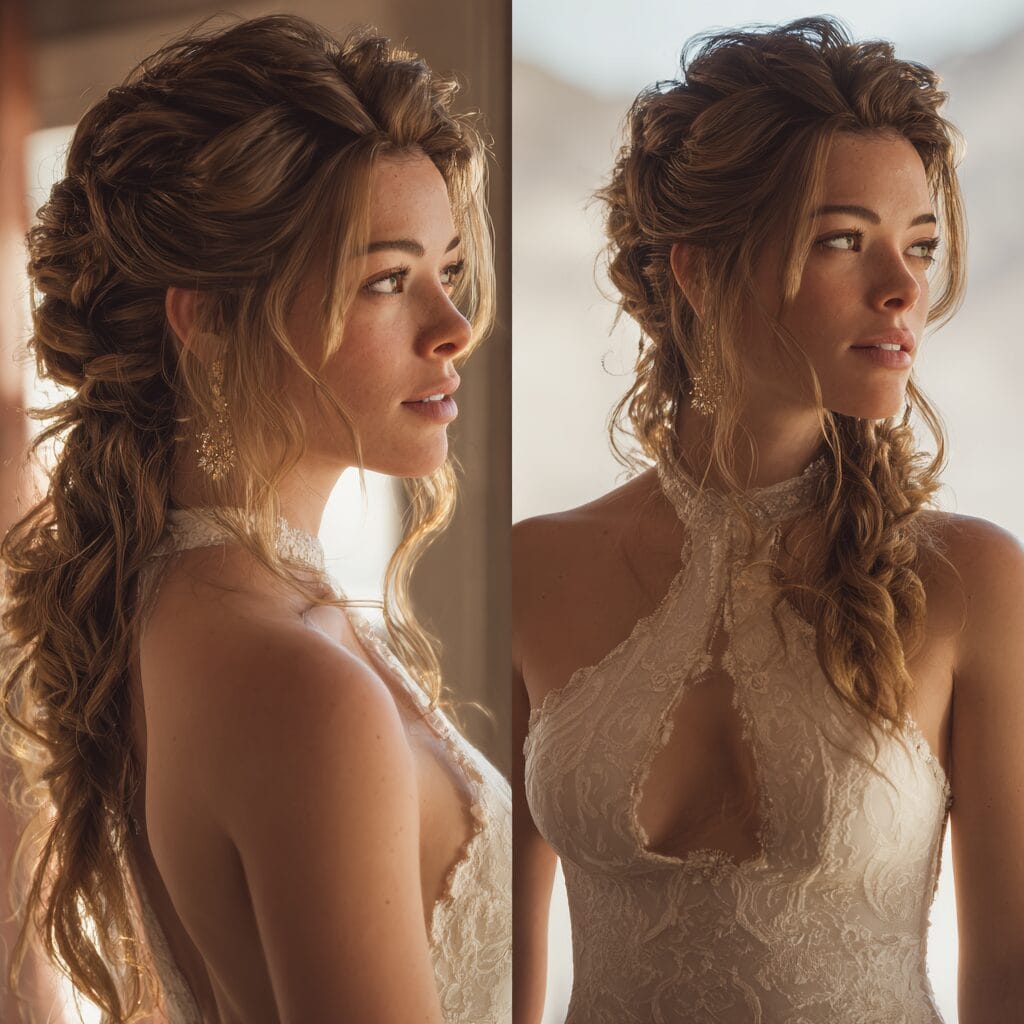 Half-up waves bridal hairstyle with natural flow and hold