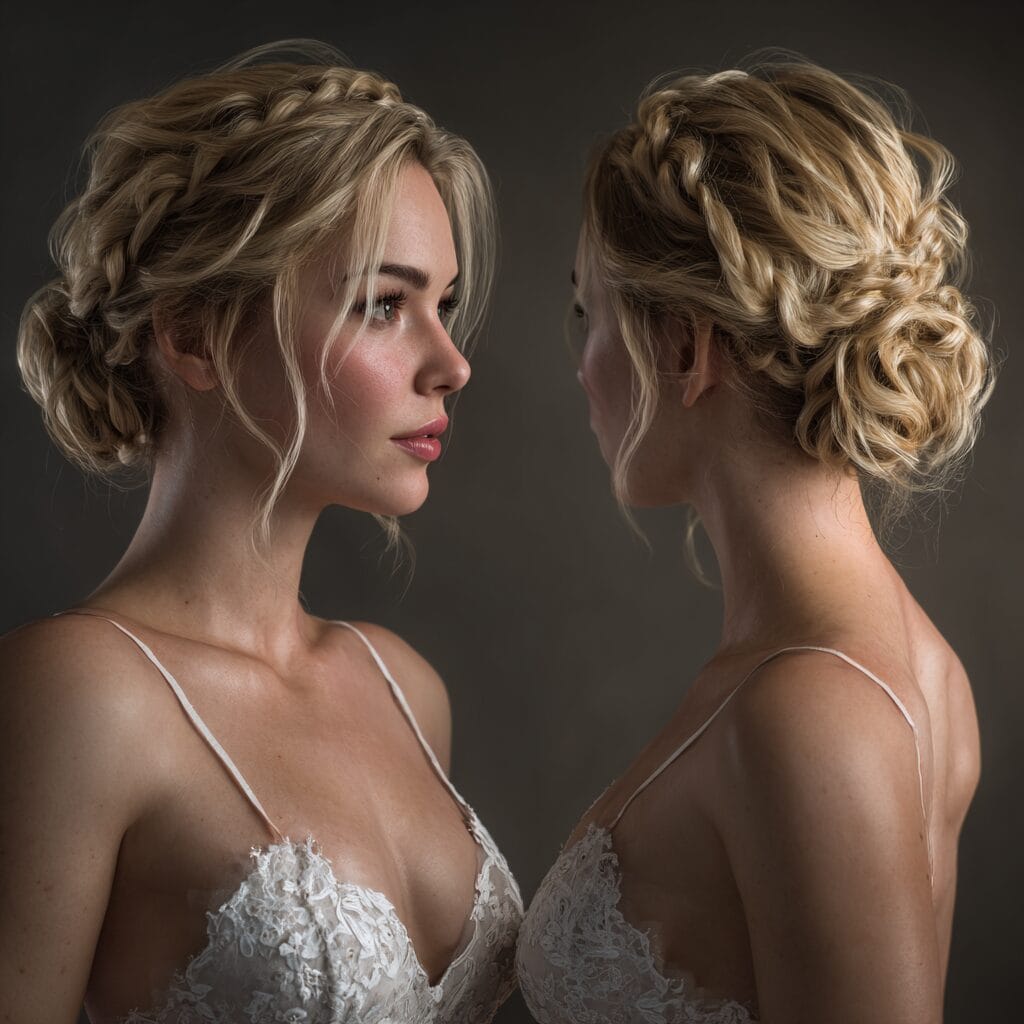 Side braid bridal hairstyle with relaxed and natural look