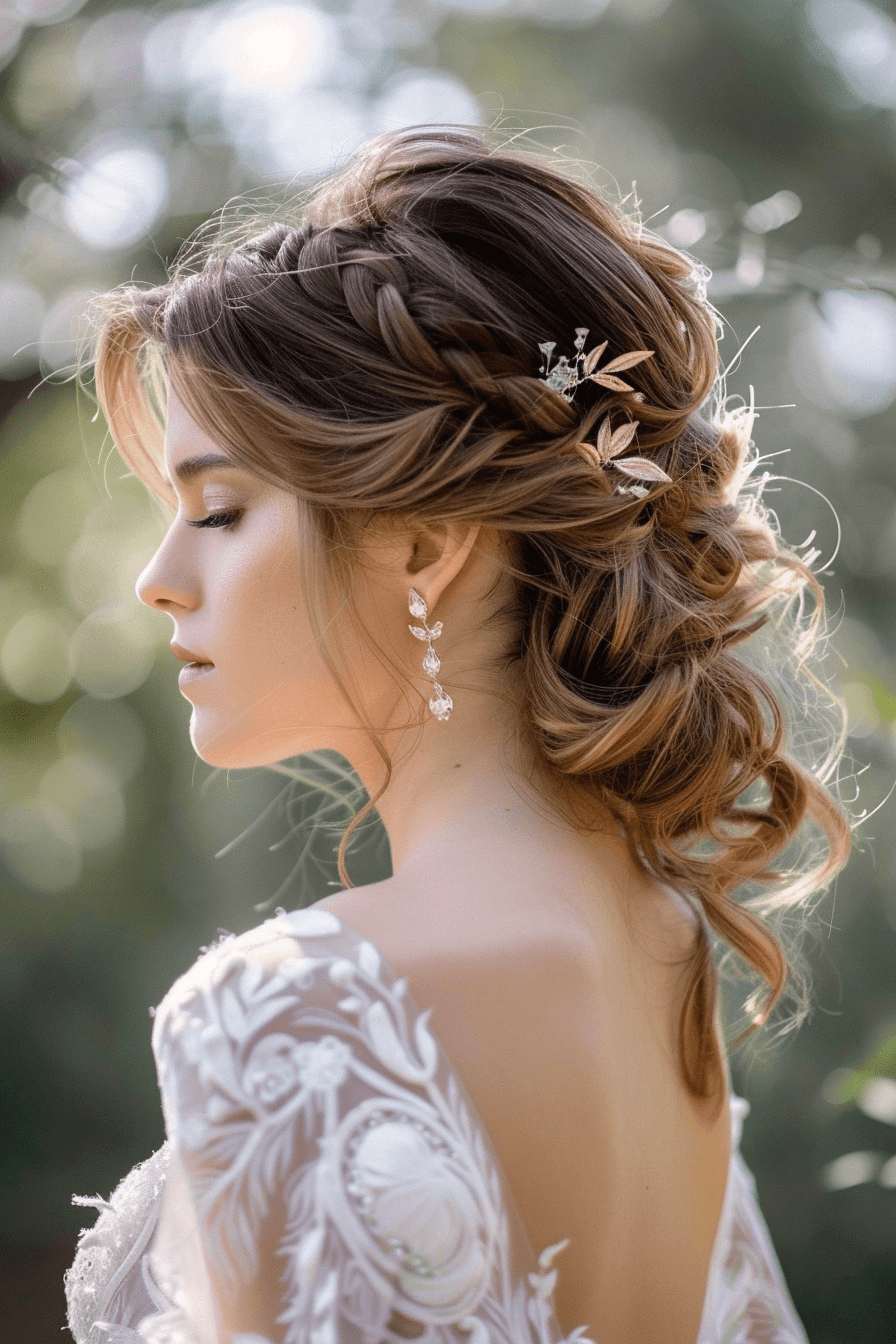 Textured low bun bridal hairstyle for thin fine hair, soft and voluminous look