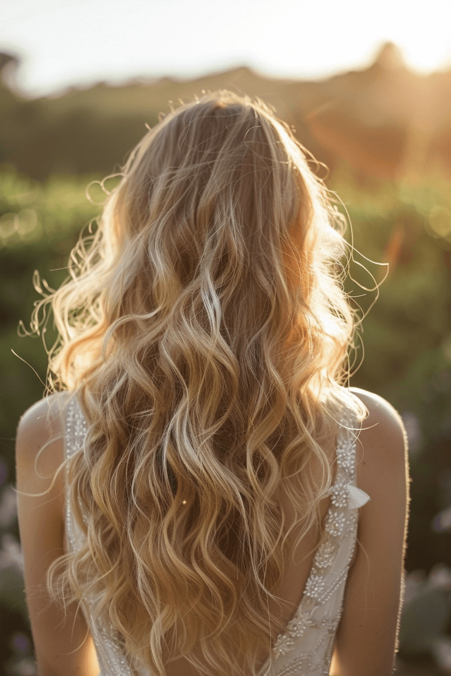 Thick hair bridal hairstyle with controlled volume, elegant and balanced