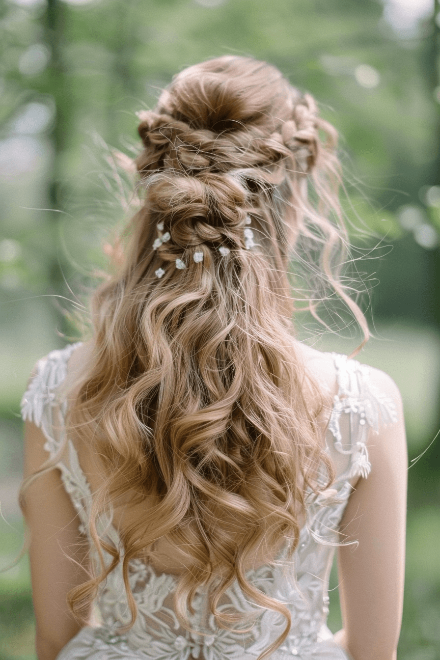 Airy wavy bridal hairstyle for long hair, light texture and softness