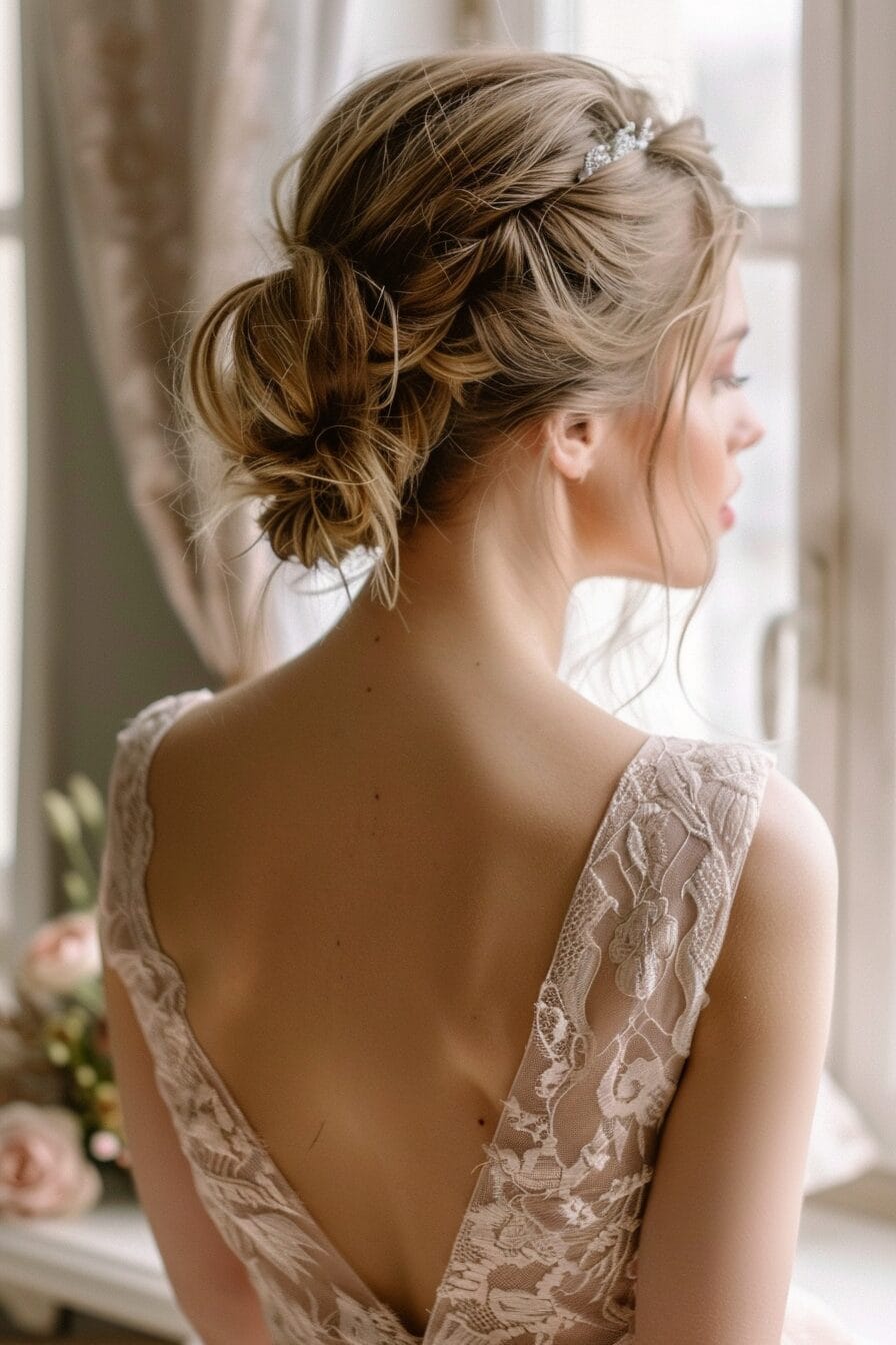 Strukturierter tiefer Dutt für umgekehrte Dreiecksform, Volumen im Kieferbereich