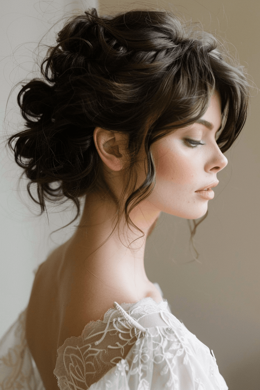 Half-up half-down bridal hairstyle for thick hair, controlled volume back view