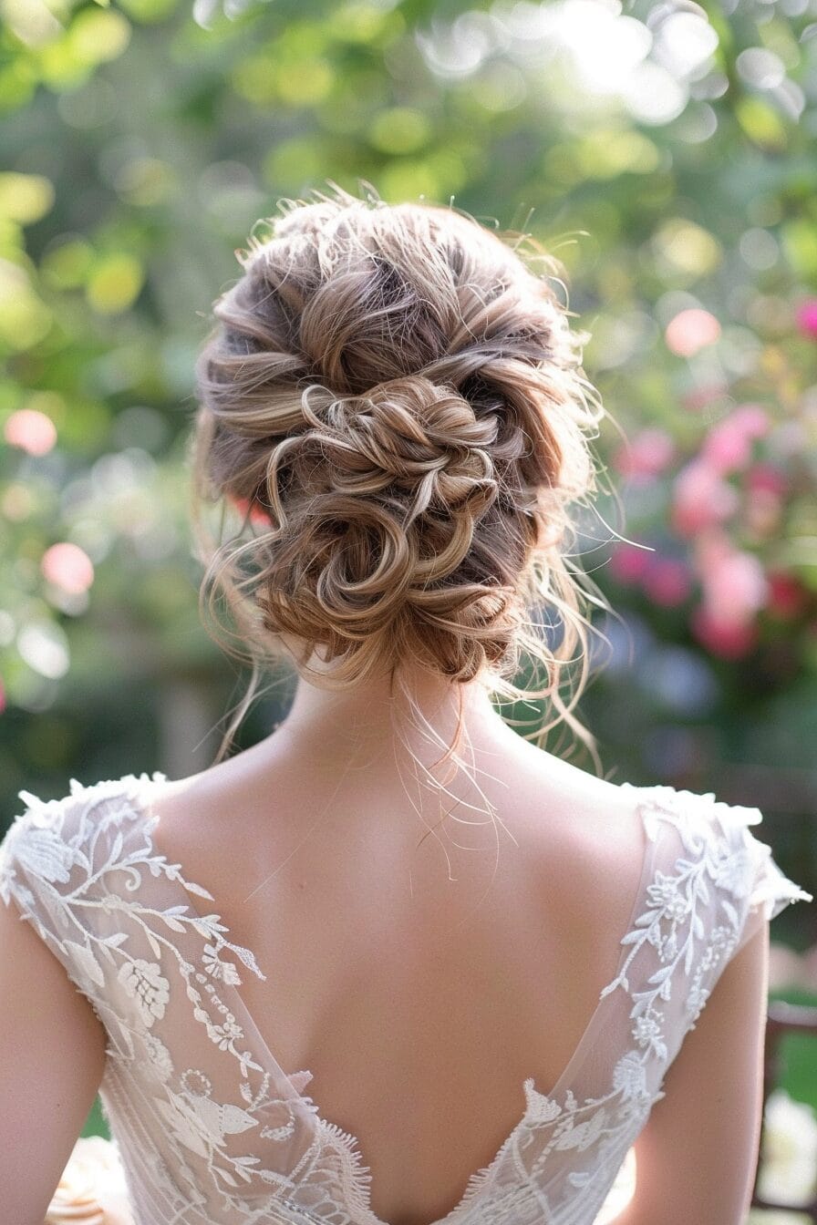 Knotted updo wedding hairstyle with detailed texture