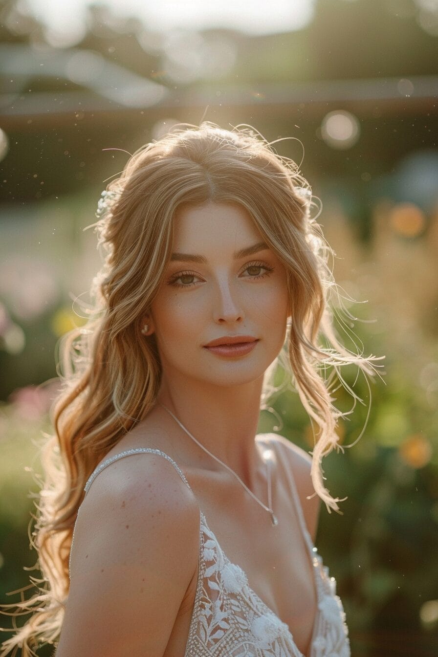 Natural bridal hairstyle for different face shapes, soft movement and texture