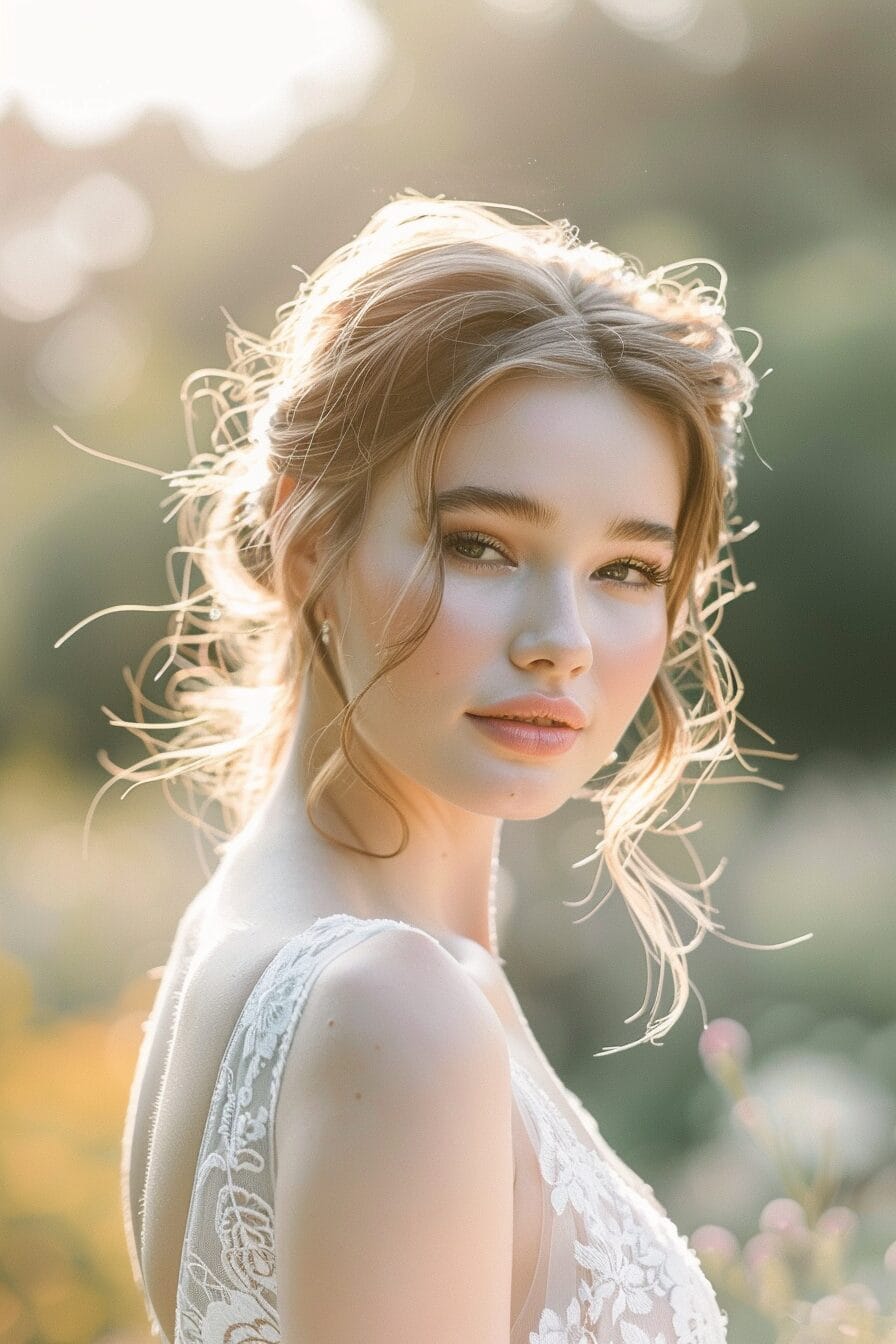 Brautfrisur mit weichen Wellen für ovale Gesichtsform, natürlich und strahlend