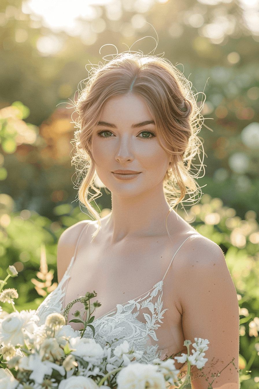 Bridal hairstyle for oval face with long hair, soft waves and balance