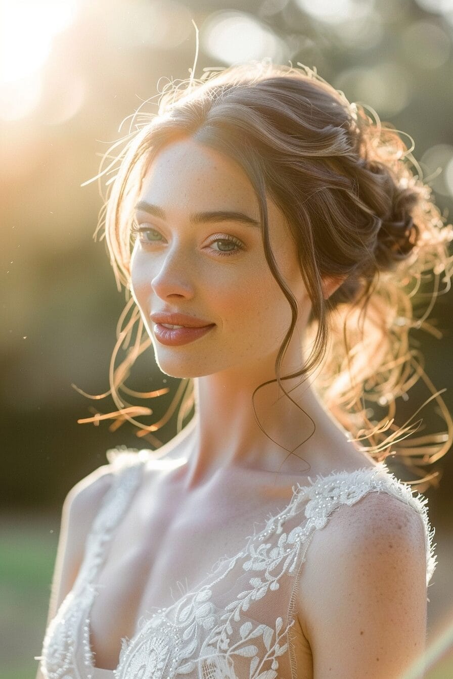 Romantische Brautfrisur mit Wellen für ovale Gesichtsform