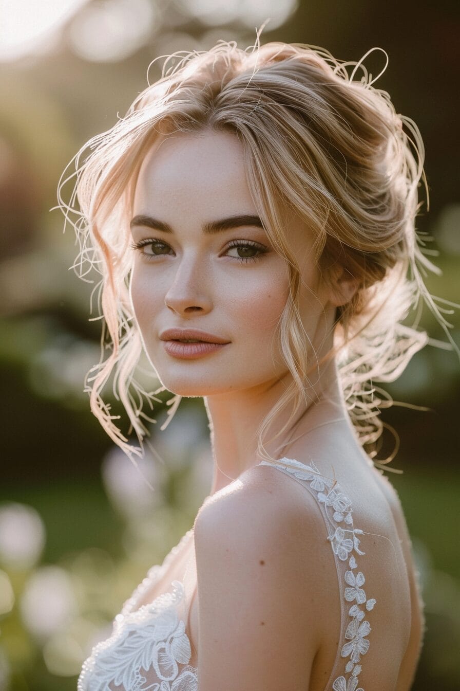 Bridal hairstyle for oval face shape, balanced and naturally flattering look