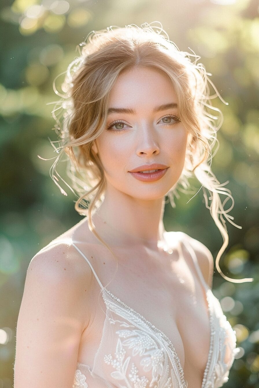 Elegante Brautfrisur mit Volumen, gleicht eckige Gesichtsform aus