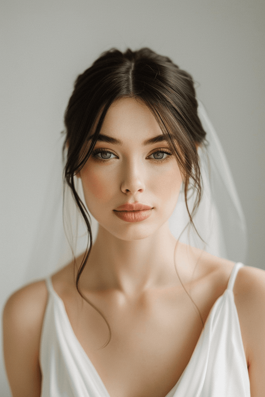 Sleek straight bridal hairstyle for long hair, clean and modern finish