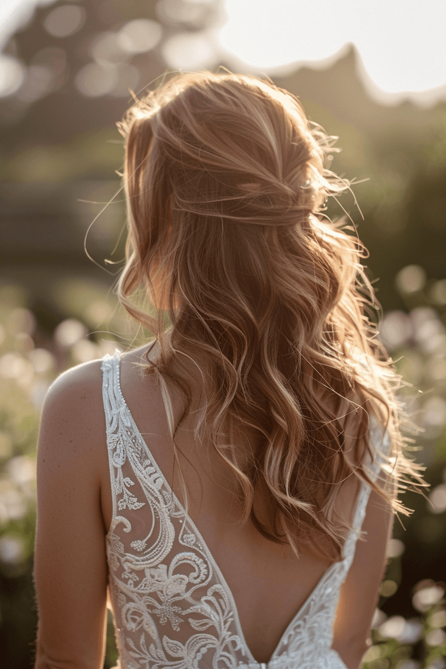 Wavy bridal hairstyle with soft movement, natural and romantic look