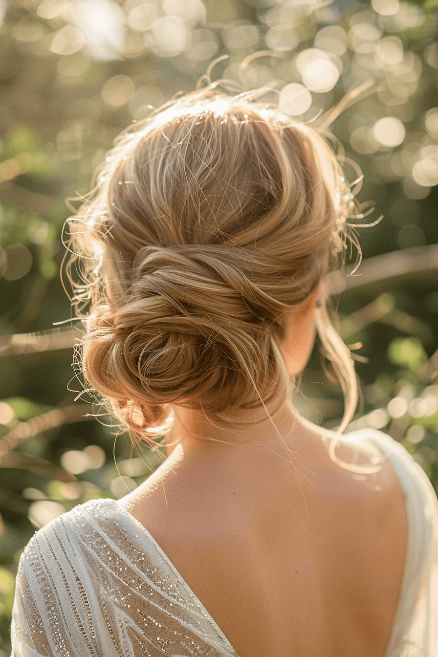 Elegant wedding guest hairstyle with soft updo, refined and timeless look