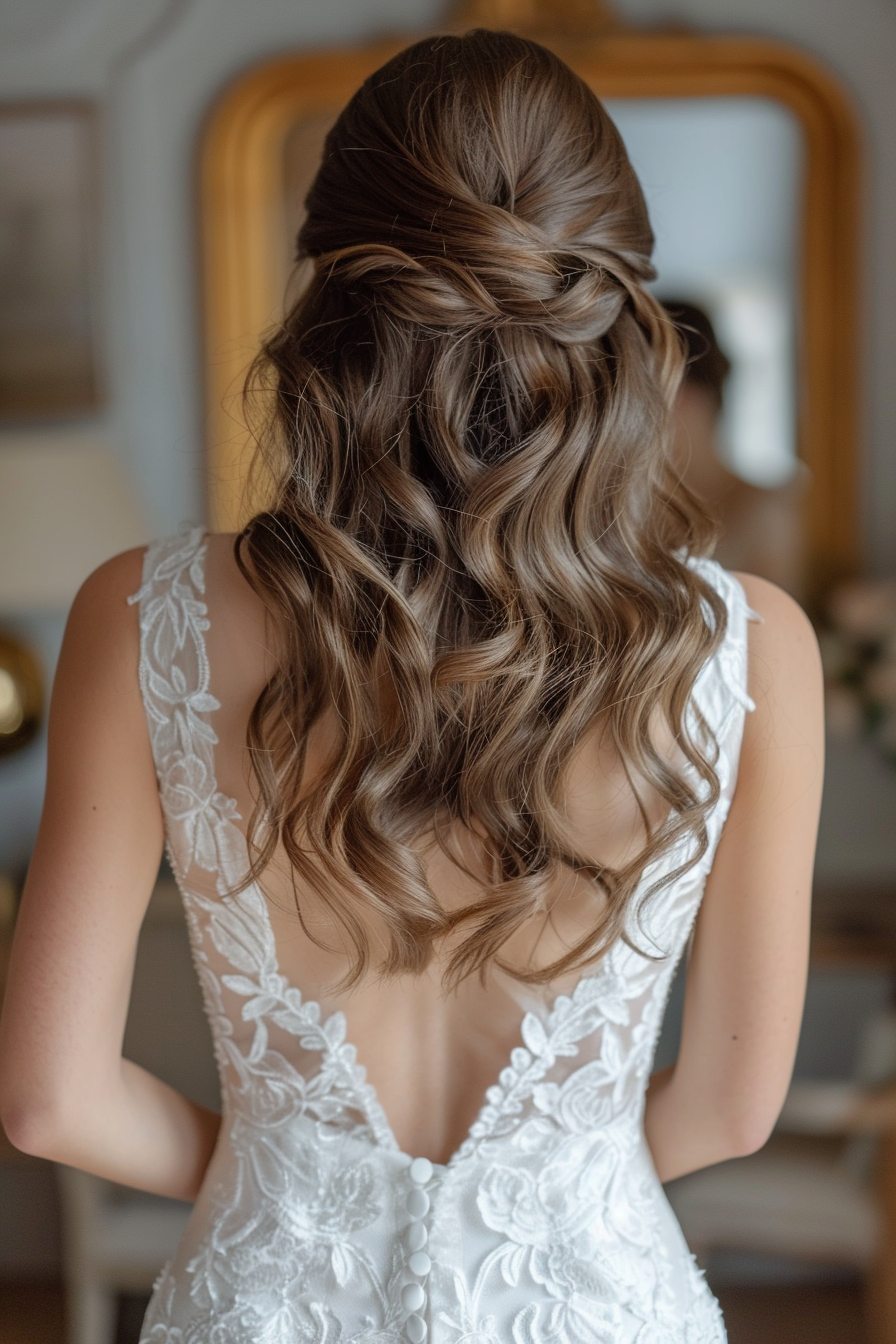 voluminous hollywood waves bridal hairstyle with soft lift and fullness indoor setting