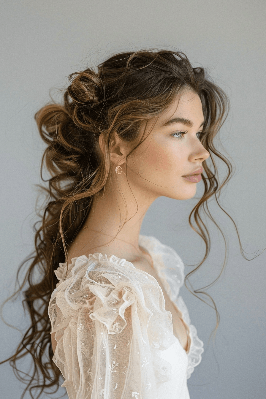 Defined wavy bridal hairstyle, soft curls with natural volume and movement